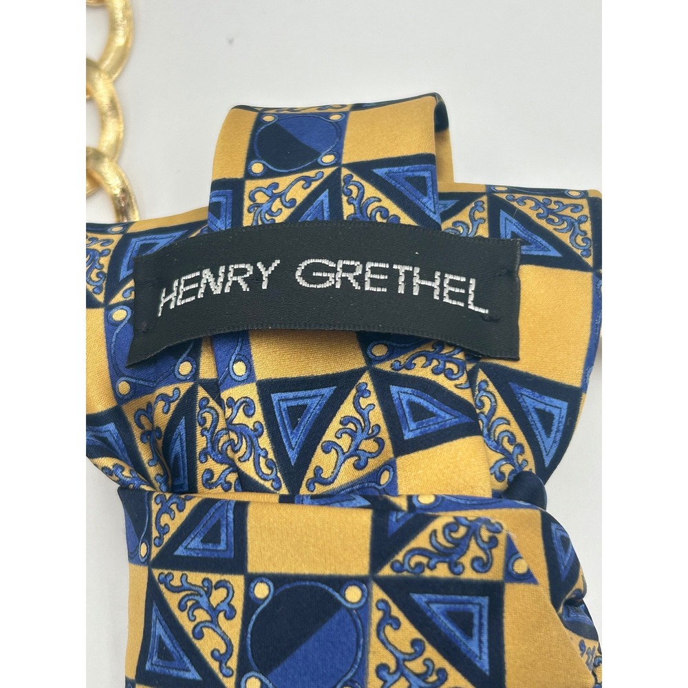 Henry Grethel Repurposed Silk Tie Necklace Set Dragonfly Brooch Gold Tone Chain - Picture 5 of 9
